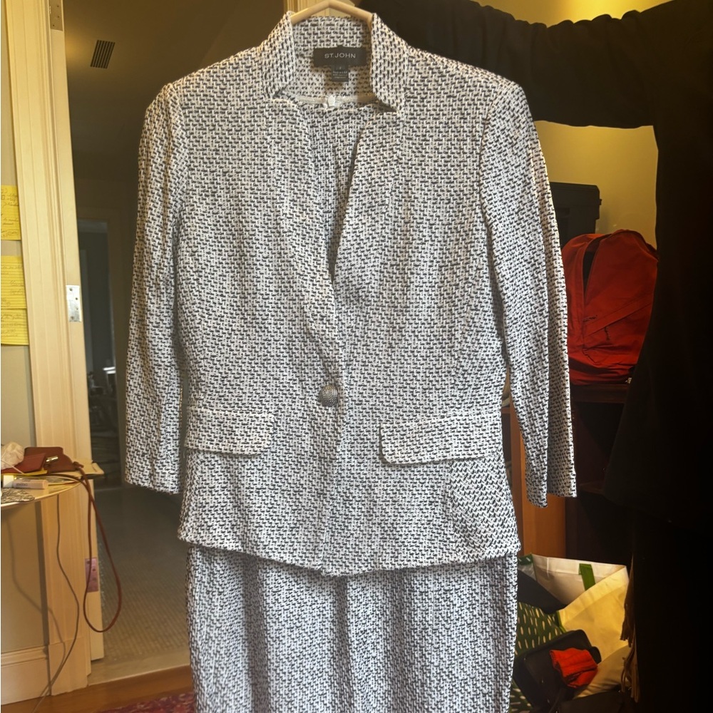 St. John Black and White Tweed Dress Suit